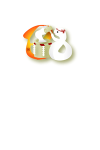 可愛い巳のキャラクターの餅つきと門松のイラストの年賀状テンプレート