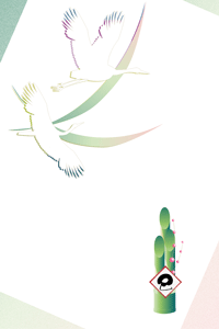 巳の文字入り色紙と鶴のシルエットのイラスト付き年賀状